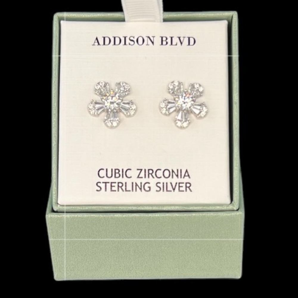 Addison Blvd - ‘Flower’ sterling silver cubic zirconia earrings. NWT.
